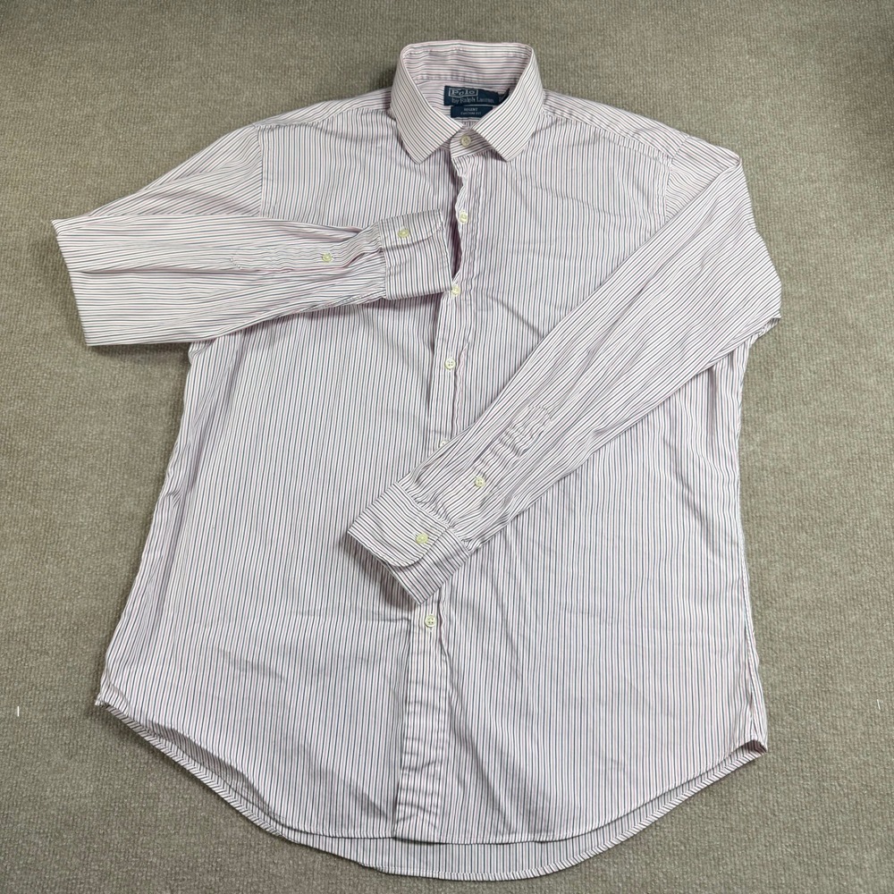 Polo Ralph Lauren Regent Custom Fit Shirt Mens 16.5 34/35 Pink‎ Navy Stripe L/S
